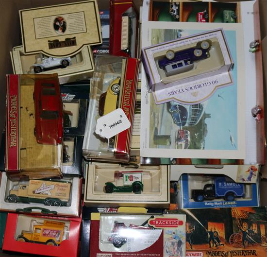 Quantity of Lledo Days Gone By, mostly trade vehicles, boxed (80 plus) with 7 small open wall display shelves